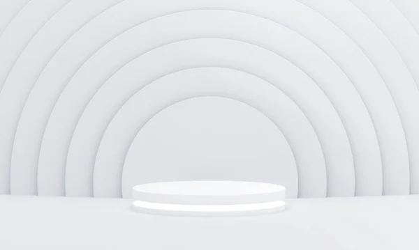 Подиум Подсветкой Фоне Белых Кругов Пустая Трибуна Рендеринг — стоковое фото