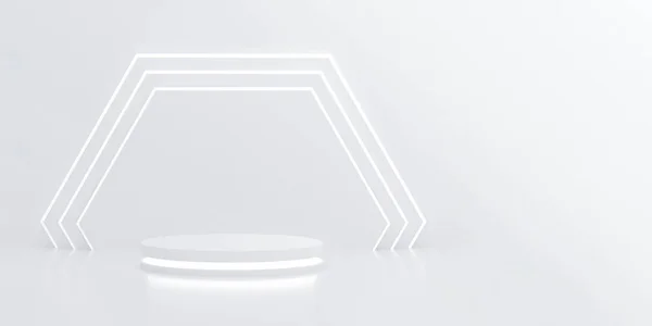 Подиум Цилиндра Легким Шестиугольным Белым Фоном Стены Пустой Пьедестал Трибуна — стоковое фото
