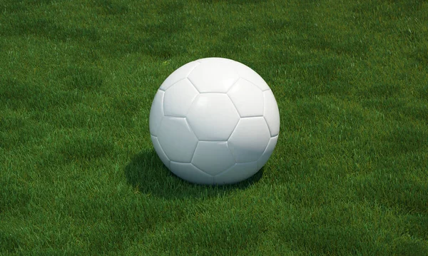 Campo Futebol Grama Com Bola Futebol Branco — Fotografia de Stock