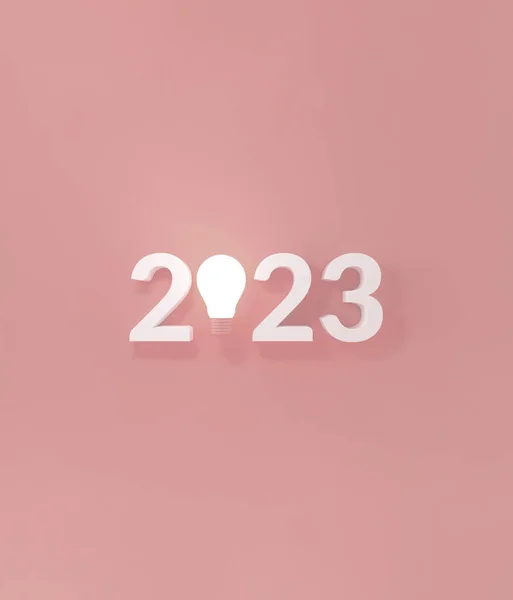 Jasna Żarówka Nowym Rokiem 2023 Różowym Tle Nowa Koncepcja Innowacji — Zdjęcie stockowe