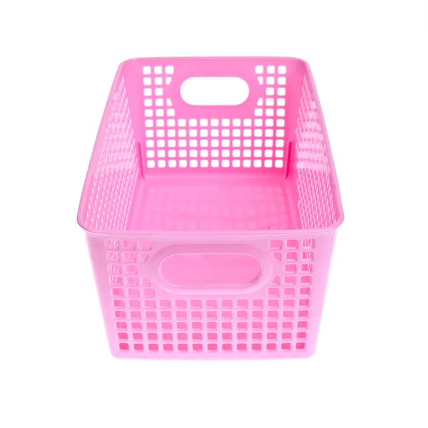 Cesta de plástico rosa isolado no fundo branco — Fotografia de Stock