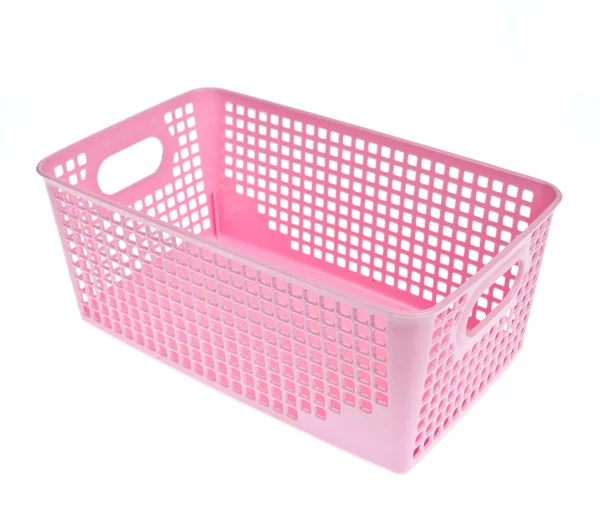 Cesta de plástico rosa isolado no fundo branco — Fotografia de Stock