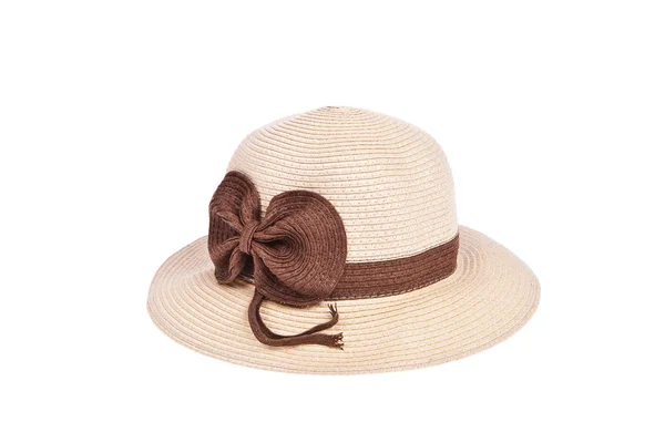 Brown straw hat with ribbon isolated on white background — Stock Photo, Image