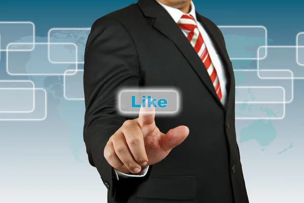 Businessman push Like button — Stock Photo, Image