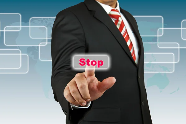 Affärsman stop tryckknapp — Stockfoto