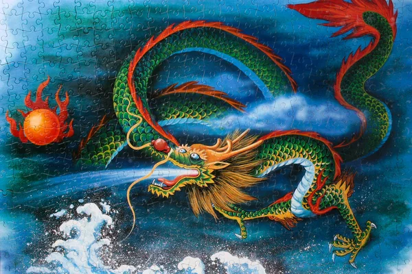 Zelený čínský drak puzzle — Stock fotografie