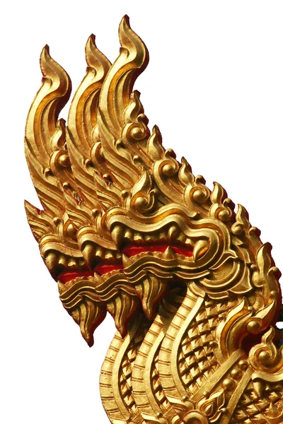 Isolated Golden Triple Naga in Thai Temple — Stock Photo, Image
