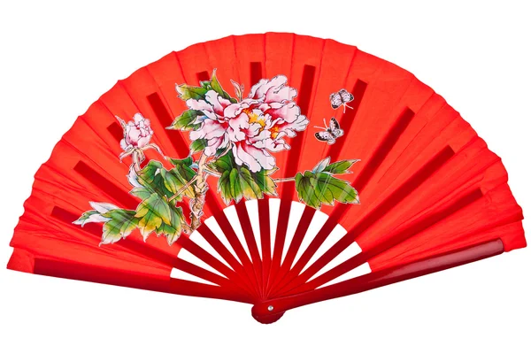 Red oriental chinese fan isolated on white background — Stock Photo, Image