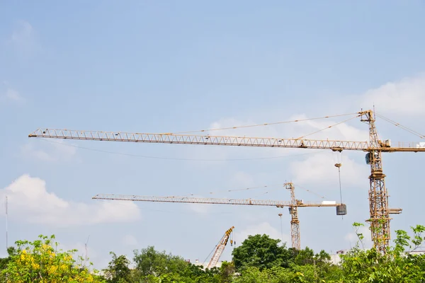 Dua Konstruksi Crane atas taman — Stok Foto