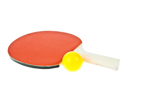 Table tennis racket and ball isolated on white background — Stock Photo, Image