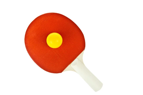 Table tennis racket and ball isolated on white background — Stock Photo, Image