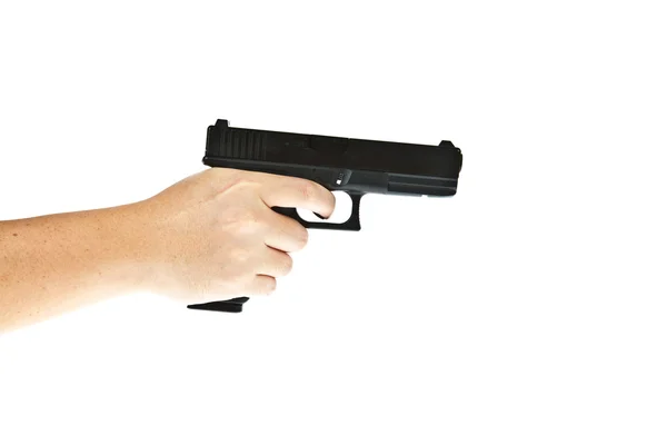 Airsoft arme de poing, modèle Glock avec la main viser la cible — Photo