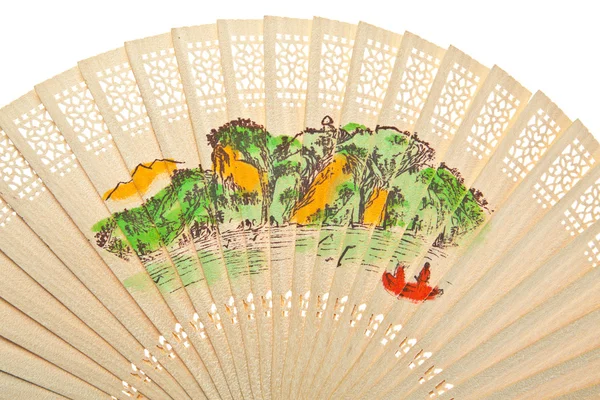 Oriental wooden chinese fan isolated on white background — Stock Photo, Image