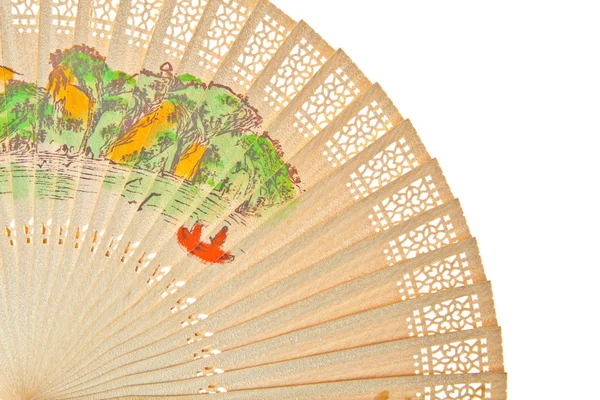 Oriental wooden chinese fan isolated on white background — Stock Photo, Image