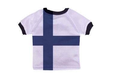 Beyaz arka plan üzerinde izole Finlandiya bayrağı ile küçük gömlek