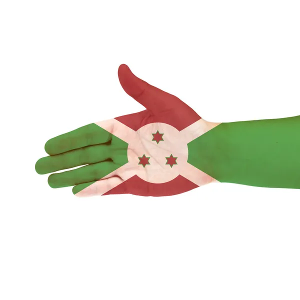 Burundi Flagge auf der Hand isoliert auf weißem Hintergrund — Stockfoto