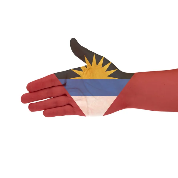 Antigua és Barbuda zászló kézzel elszigetelt fehér background — Stock Fotó