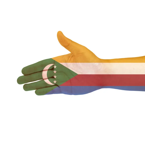 科摩罗国旗手被隔绝在白色背景上 — 图库照片