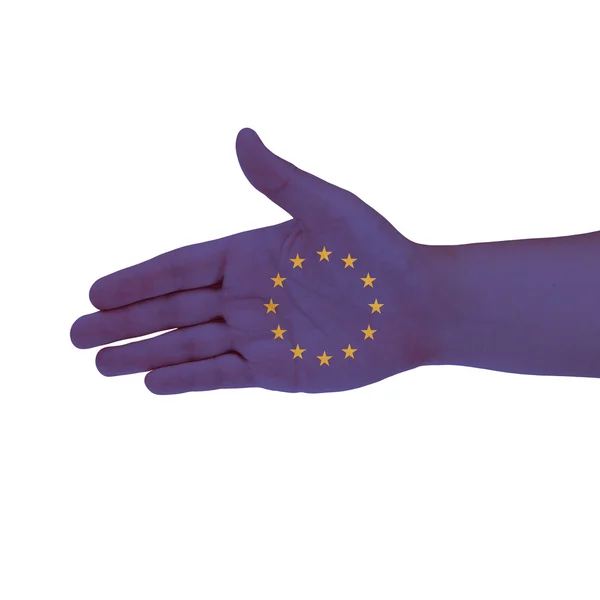 Bandiera UE a portata di mano isolata su sfondo bianco — Foto Stock