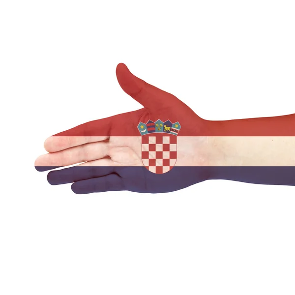 Kroatien Flagge auf der Hand isoliert auf weißem Hintergrund — Stockfoto