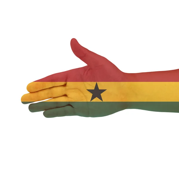 Ghana vlag op hand geïsoleerd op witte achtergrond — Stockfoto