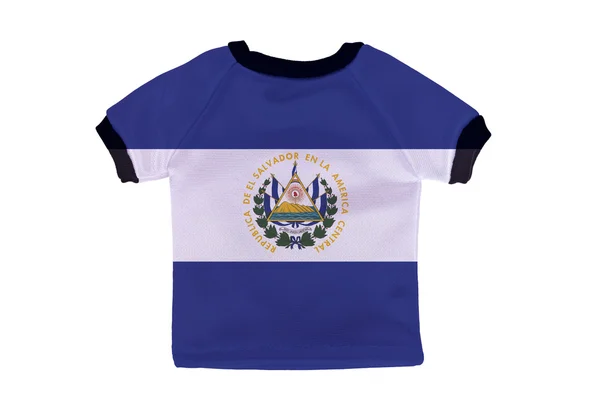 Маленькая рубашка с флагом Сальвадора на белом фоне — стоковое фото
