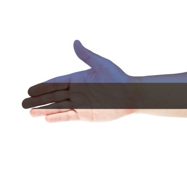 Beyaz arka plan üzerinde izole el Estonya bayrağı