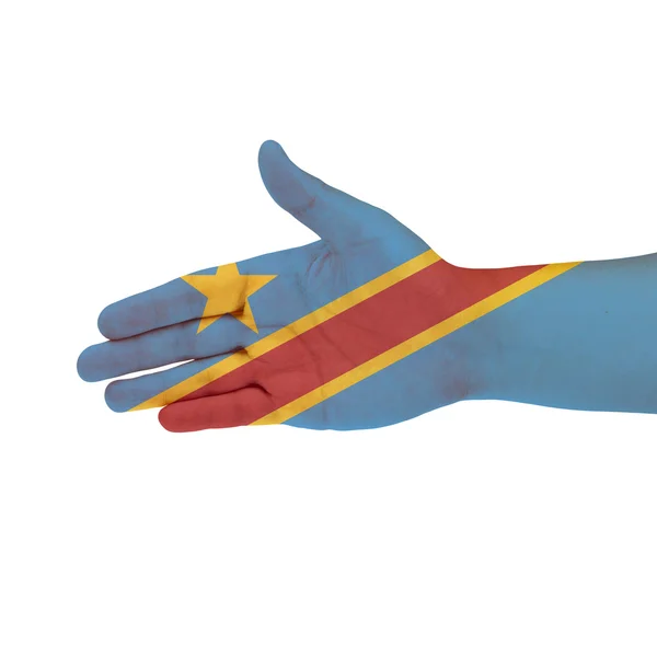 Bandeira do Congo na mão isolada no fundo branco — Fotografia de Stock