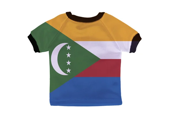 Kleine shirt met Comoren vlag geïsoleerd op witte achtergrond — Stockfoto