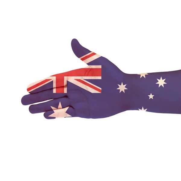 Australië vlag op hand isoleren op witte achtergrond — Stockfoto