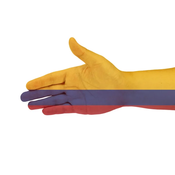 Colômbia. bandeira na mão isolado no fundo branco — Fotografia de Stock