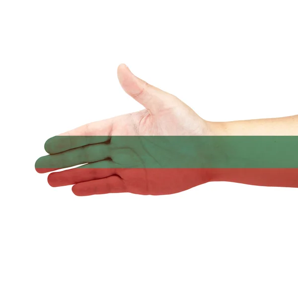 Bulgaria flag on hand isolated on white background — Stock Photo, Image