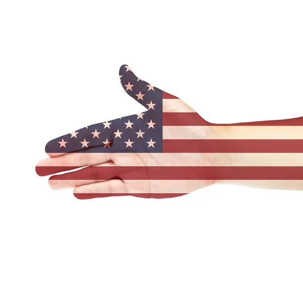 US flag on hand isolated on white background — Stock Photo, Image
