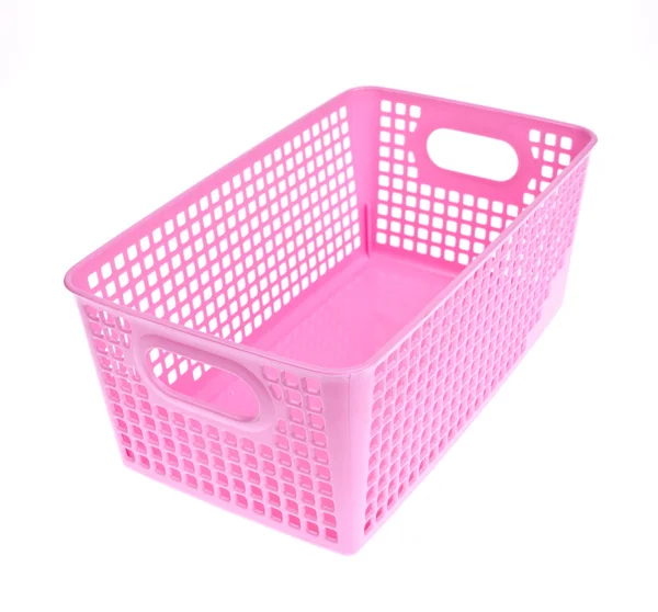 Roze plastic mand geïsoleerd op witte achtergrond — Stockfoto