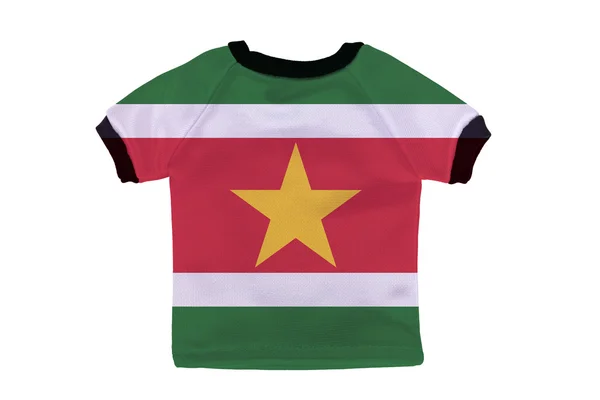 Liten skjorta med Surinams flagga isolerad på vit bakgrund — Stockfoto