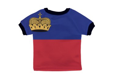 Beyaz arka plan üzerinde izole Lihtenştayn bayrağı ile küçük gömlek