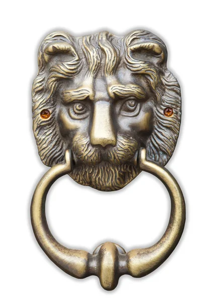 Bronzen deur knop Leeuw hoofd geïsoleerd op witte achtergrondkleur — Stockfoto