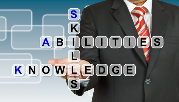 Businessman with wording Skill, Abilities, and Knowledge — Stock Photo, Image