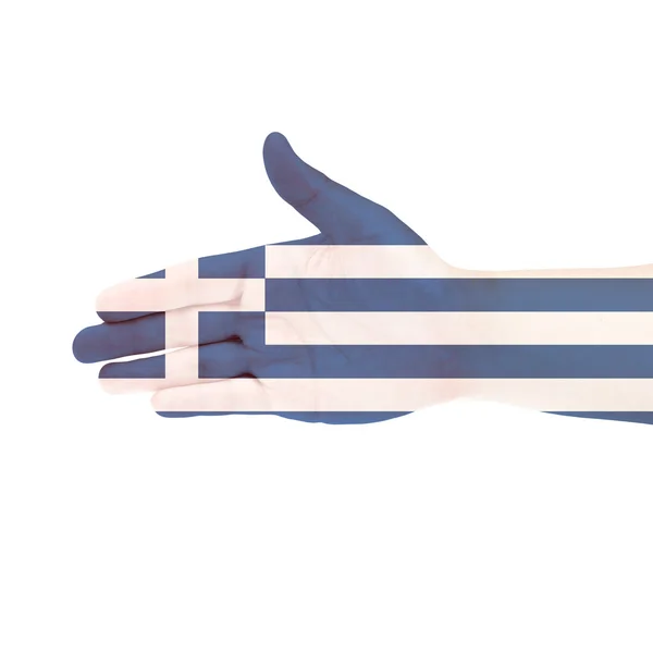 Греческий флаг под рукой — стоковое фото