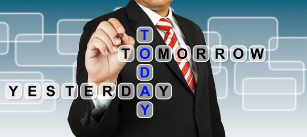 Uomo d'affari con parole Oggi, Ieri e Domani — Foto Stock