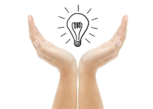 Hand with lightbulb isolated on white background — Stock Photo, Image