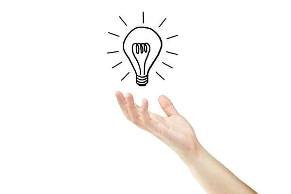 Hand with lightbulb isolated on white background — Stock Photo, Image
