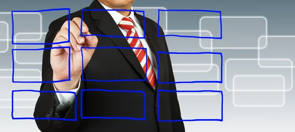 Businessman hand drawing on blank rectangular — Stock Photo, Image