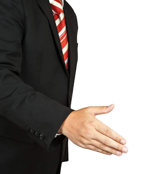 Homme d'affaires réussi, geste poignée de main sur fond blanc — Photo