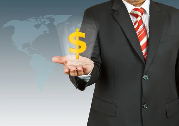 Бизнесмен с символом доллара на руке Стоковая Картинка