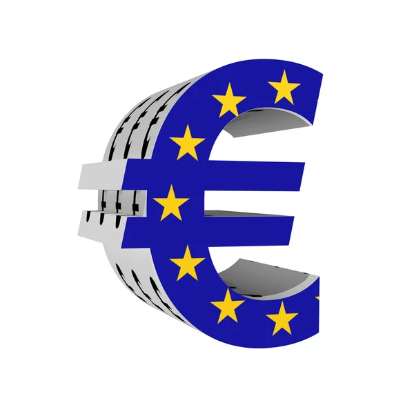 Euro-Symbol mit Europaflagge 3d isoliert auf weißem Backgr — Stockfoto