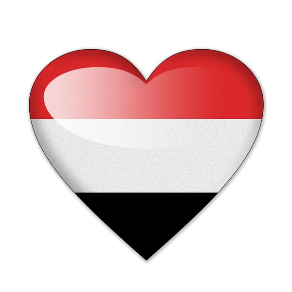 Drapeau du Yémen en forme de coeur isolé sur fond blanc — Photo