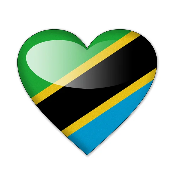 Tanzania flag in heart shape isolated on white background — Stock Photo, Image