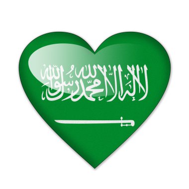 Beyaz arka plan üzerinde izole kalp şeklinde Suudi Arabistan bayrağı