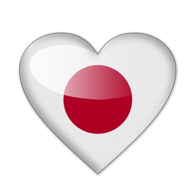 Beyaz arka plan üzerinde izole kalp şeklinde Japonya bayrağı